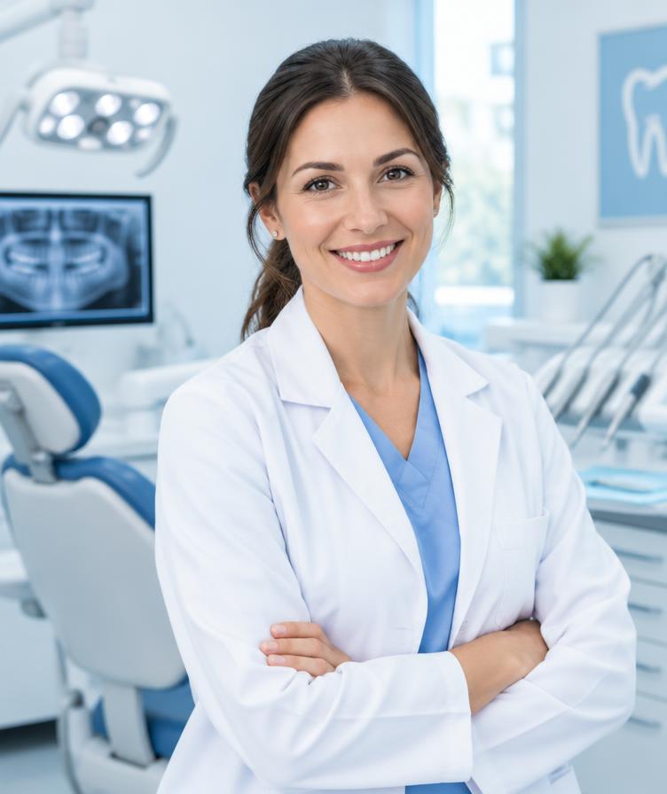 Dentista sorrindo no consultório